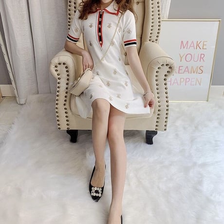 ゴールドステッチ ハーフスリーブワンピース 2色展開
