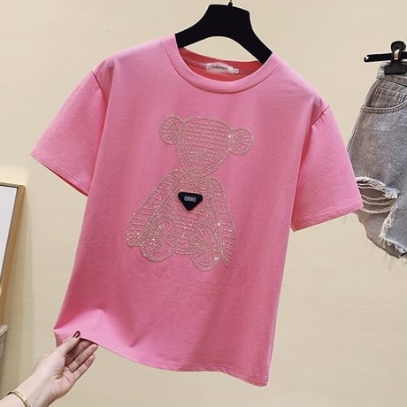 ラインストーンベアー タグTシャツ 3色展開