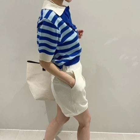 フリルネック ボーダーカラートップス 3色展開