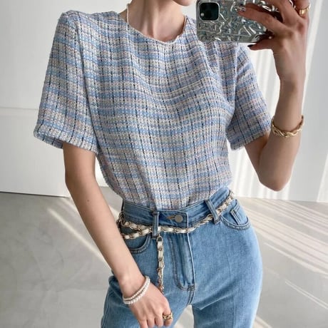 クルーネック ツイードトップス 2色展開