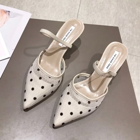 【Ivory24.0cm即納】ドットレースポインテッドトゥパンプス 2色展開