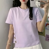 【Purple Lサイズ即納】ゴールドボタンライン Tシャツ 3色展開