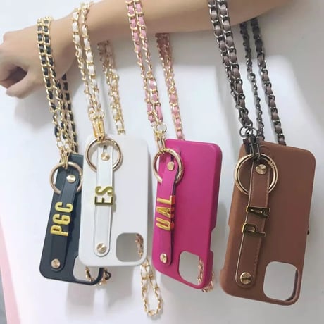 【カスタム名入れ】チェーン付き iPhoneケース 11色展開