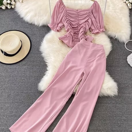 ギャザートップス パンツセットアップ 10色展開