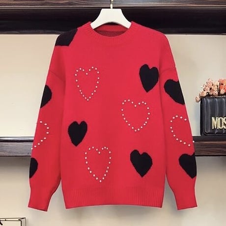 パールモチーフ ハートニット 3色展開