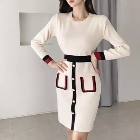 カラーブロック ハイウエストワンピース 2色展開