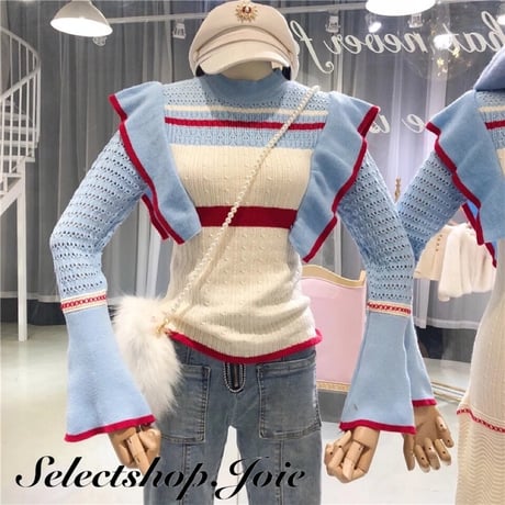 ストライプフレア ニットセーター 2色展開
