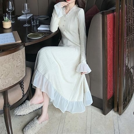 【ロング丈】シフォンヘム ラメワンピース 2色展開