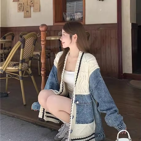 ポイントデニムラインニットカーディガン
