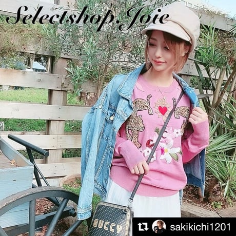 【Pink Lサイズ即納】フリルチーターワッペンニット 2色展開
