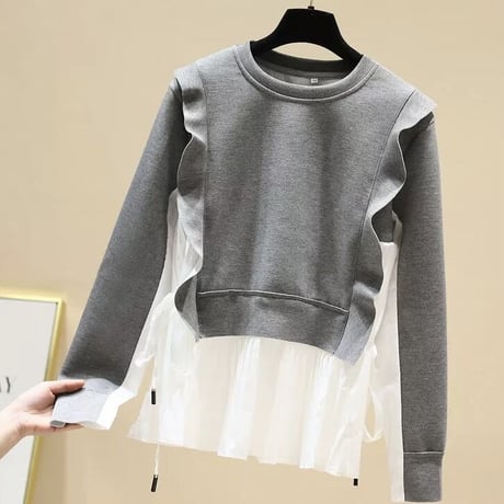 シフォンドッキング フリルスウェットトップス