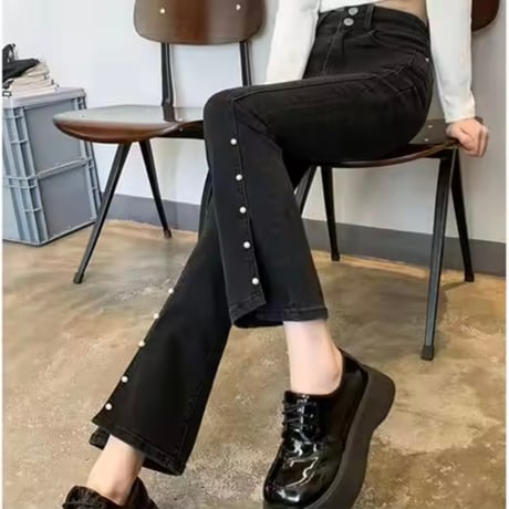 パールスリットデニムパンツ 2色展開