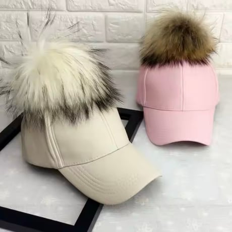 ポンポンファーエコレザーキャップ 9色展開