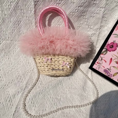 パールチェーン フリルストローバッグ 3色展開