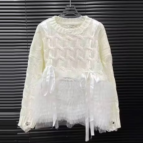 リボンチュールケーブルニット 2色展開