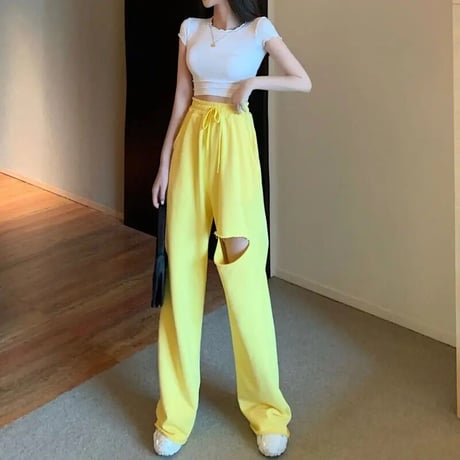 カットアウト ハイウエストスウェットパンツ 4色展開