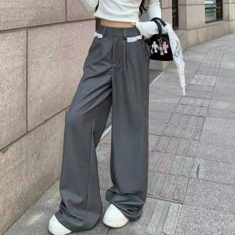 レーストリムストレートパンツ 2色展開
