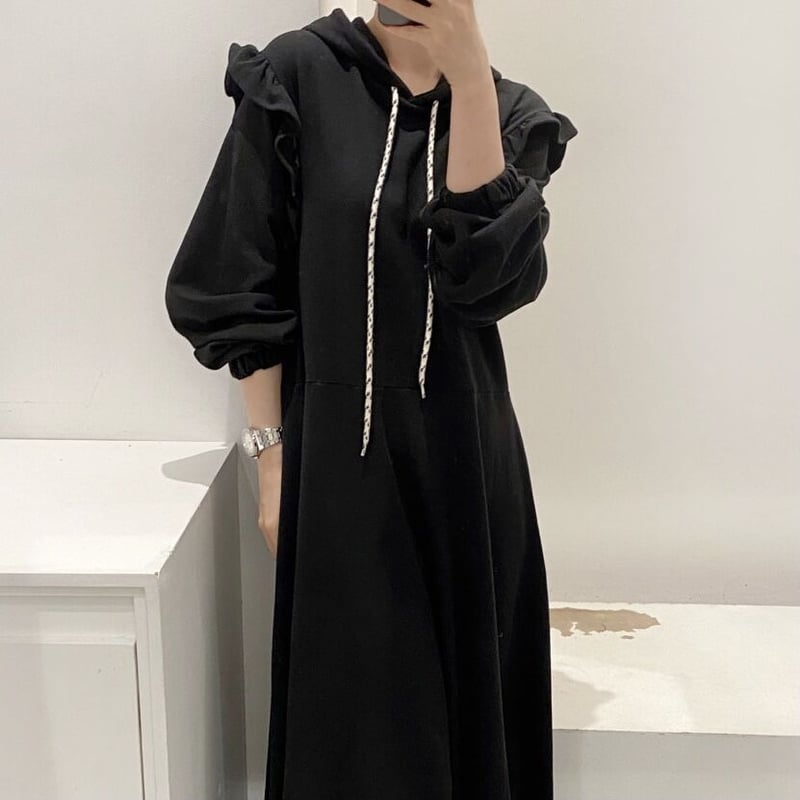 フリルスウェット パーカーマキシワンピース 2色展開 | Selectshop.Joie 