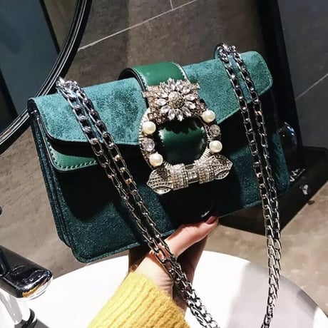 ビジューバックル スエードチェーンバッグ 3色展開