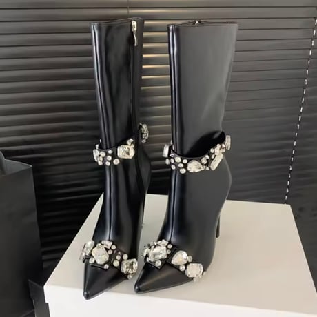 ビジューベルトレザーブーツ 2色展開