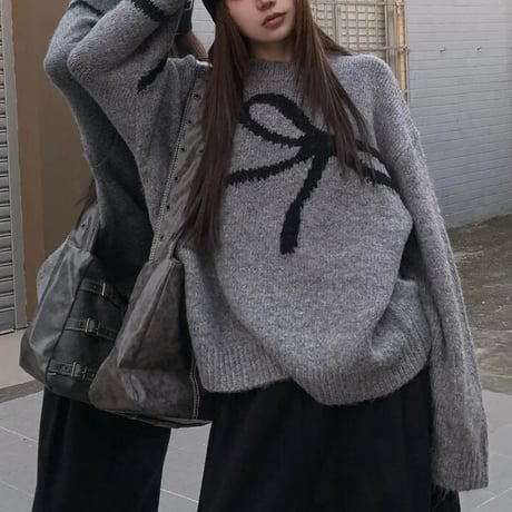ブラックリボン ラインニット 2色展開