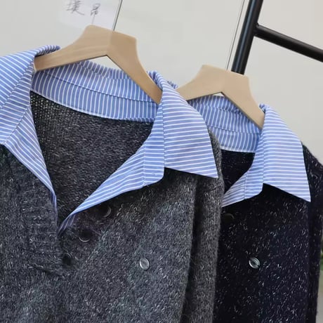 ストライプシャツドッキングニット 3色展開