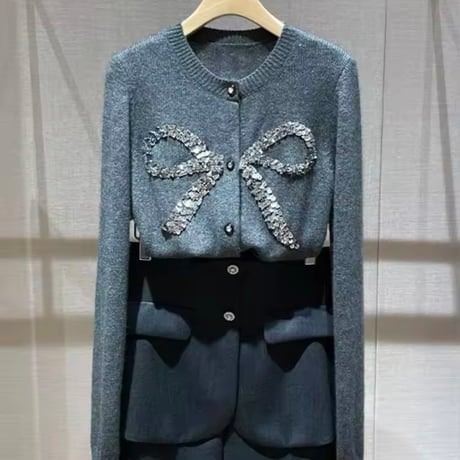 スパンコールリボンカーディガン 2色展開