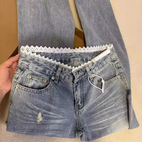 ポイントレースデニムパンツ