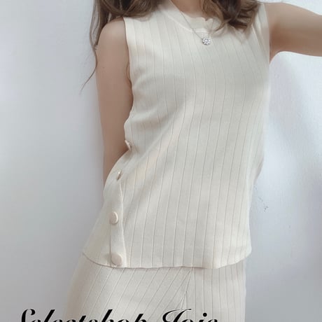 リブニットノースリーブパンツ セットアップ 4色展開