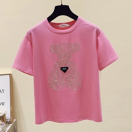 ラインストーンベアー タグTシャツ 3色展開