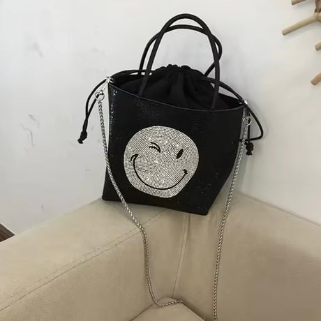 ラインストーンスマイリーバッグ 2色展開
