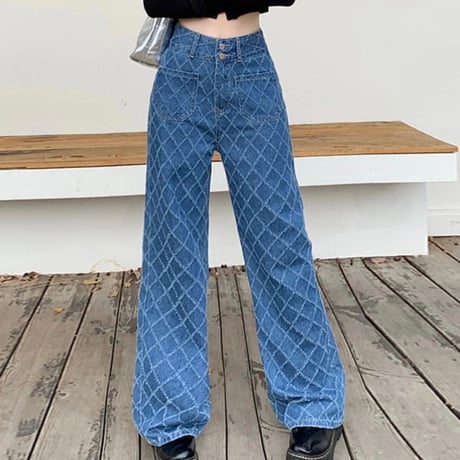 クロスデザイン ハイウエストデニムパンツ 2色展開