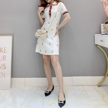 ゴールドステッチ ハーフスリーブワンピース 2色展開