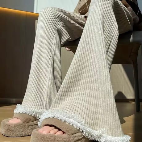 ヘムレースリブニットパンツ 3色展開