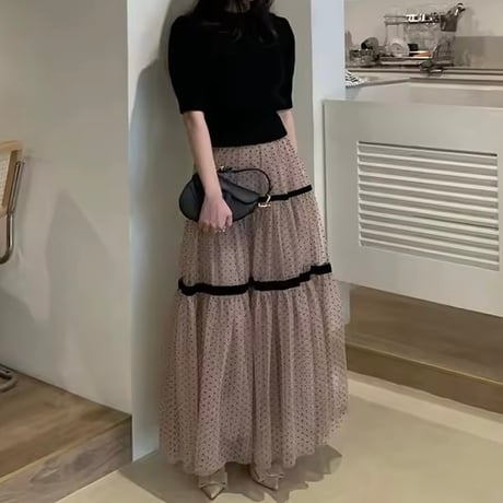 ドットチュールラインスカート 2色展開