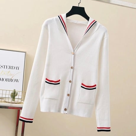 トリコロールカラー フーディカーディガン 3色展開