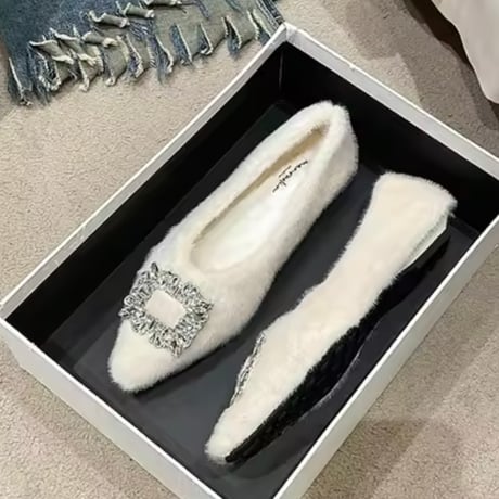 ビジューフラットファーパンプス 3色展開