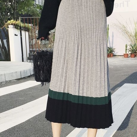 カラーライン プリーツニットスカート 3色展開