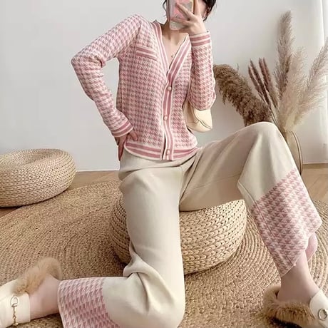 千鳥格子 ニットセットアップ 2色展開