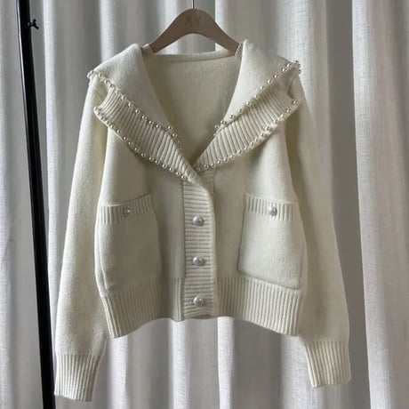 パールモチーフ リブデザインカーディガン 3色展開