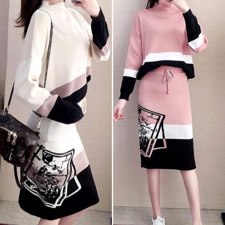 サイドデザイン ニットセットアップ 2色展開
