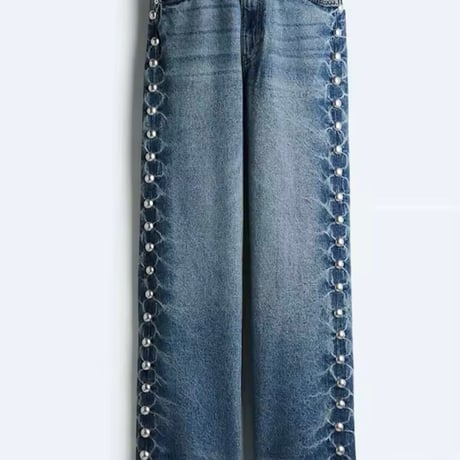 サイドリベットハイウエストデニムパンツ 2色展開