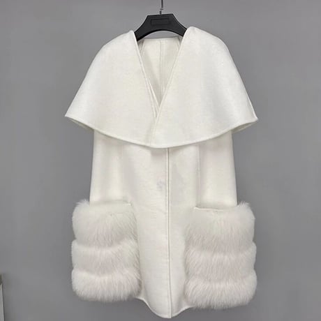 【高品質】フォックスファーポケット カシミヤケープコート 5色展開