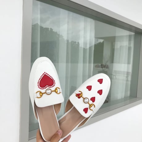 ハートデザイン パールバックルスリッポン 3色展開