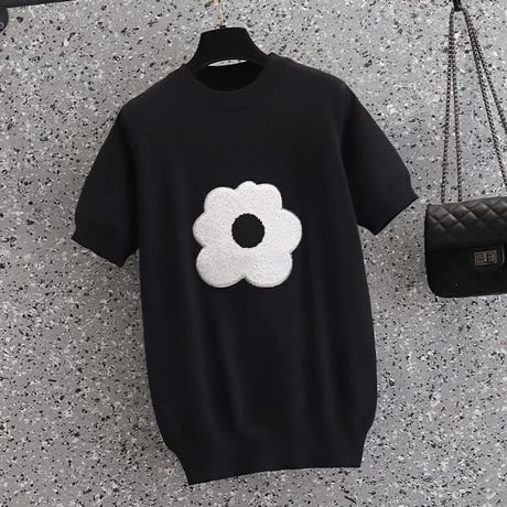 【White即納】モノクロフラワー サマーニット 3色展開