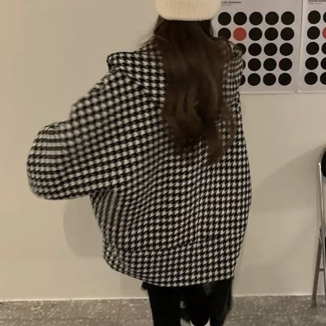 オーバーフーディ 千鳥格子ジッパージャケット