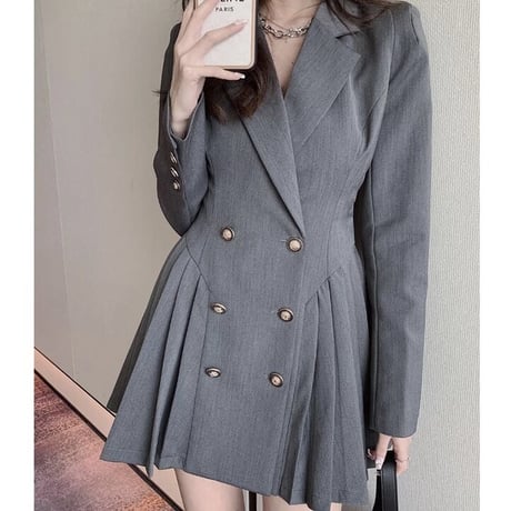 ブレザー サイドプリーツワンピース 2色展開