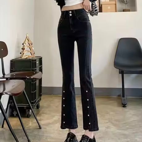 パールスリットデニムパンツ 2色展開