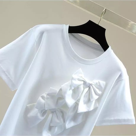 リボンステッチ カジュアルTシャツ 2色展開