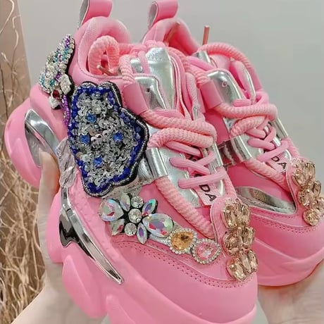 スパンコールビジューピンクスニーカー